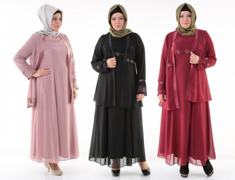 Büyük Beden Tesettür Abiye Elbise Modelleri 2014