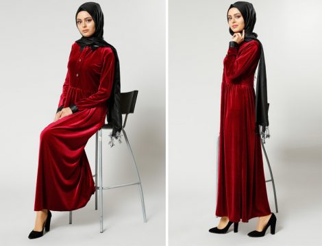 Kadife Tesettür Giyim Modelleri 2017