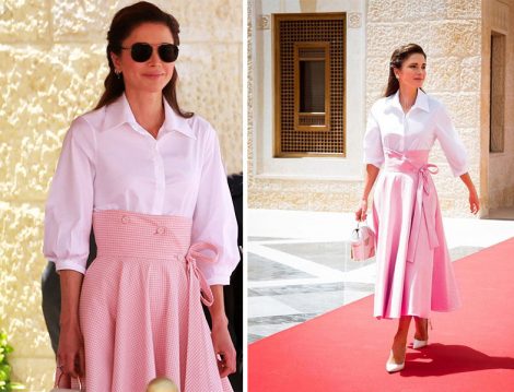 Ürdün Kraliçesi Rania el Abdullah Beyaz Gömlek Pembe Etek Kombinleri