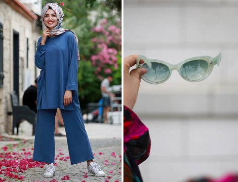 Gamze Özkul Mavi Basic Tunik & Pantolon İkili Takım ve XS Gözlük