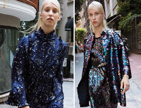 Machka 2018-2019 Sonbahar Kış Desenli Elbise ve Payetli İkili Takım