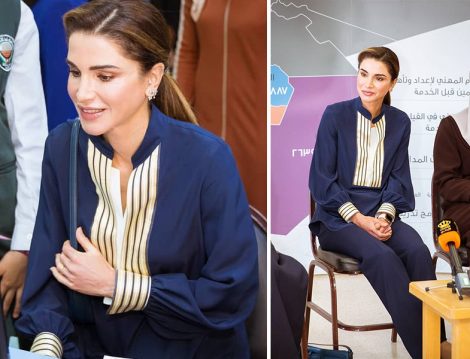 Ürdün Kraliçesi Rania al Abdullah Gece Mavisi Klasik Stil