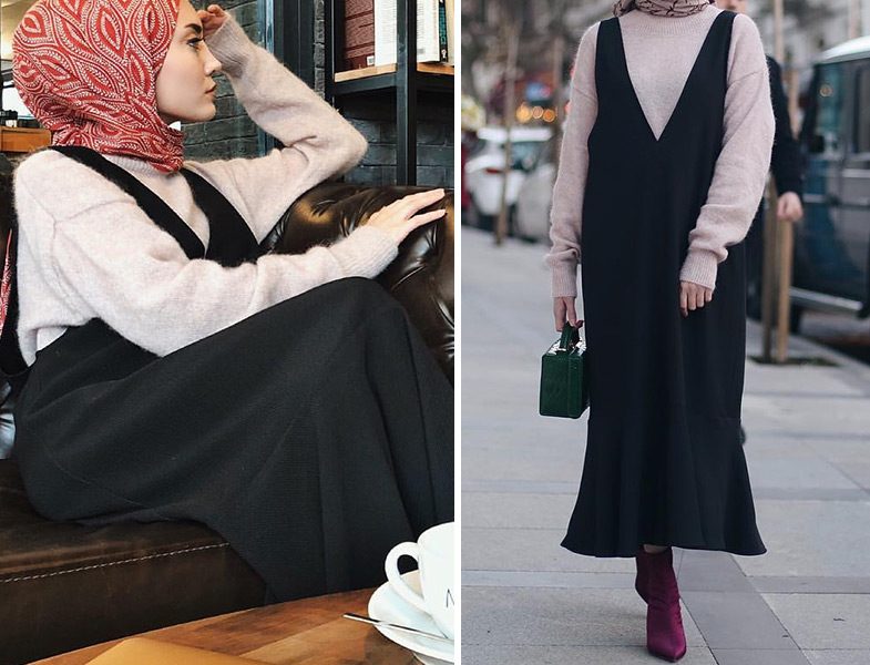 Siyah Jile Elbise ve Boğazlı Kazak