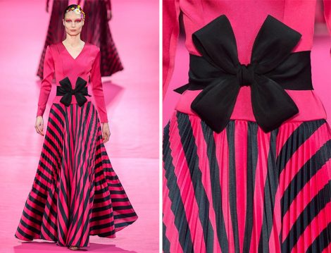 Alexis Mabille 2019 İlkbahar Yaz Couture Koleksiyonu Fiyonk Detaylı Çizgili Elbise Modeli