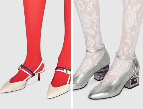 Gucci Çivi ve Taşlı Harf Detaylı Topuk Ayakkabı Modelleri