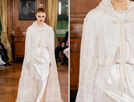 Ronald van der Kemp 2019 İlkbahar Yaz Couture Beyaz Pelerin Detaylı Elbise