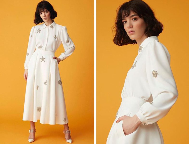 Nihan Peker 2019 İlkbahar Yaz Beyaz Gömlek ve Etek Modelleri