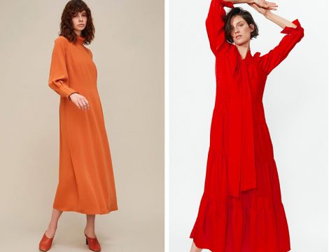 Turuncu ve Kırmızı Tesettür Elbise Modelleri