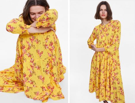 Zara 2019 Sarı Çiçek Desenli Elbise
