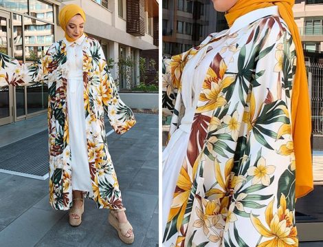 KB Boutiquue Desenli Kimono ve Elbise Kombini