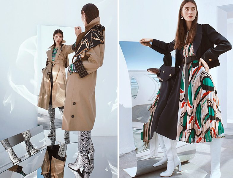 Ipekyol 2019-20 Sonbahar Kış Fularlı Trençkot ve Desenli Elbise