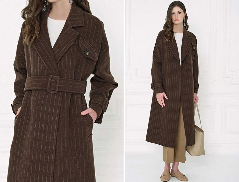Aker 2019-20 Sonbahar – Kış Çizgili Palto Modeli