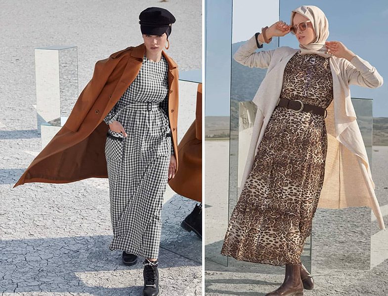 Alvina 2019-20 Sonbahar Kış Desenli Elbise ve Kaban