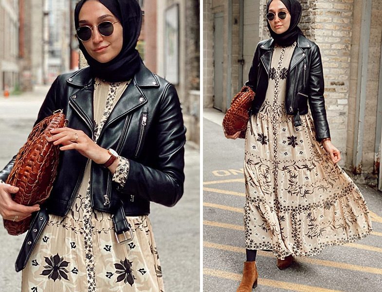 Elif Doğan Zara Deri Ceket ve H&M Çiçekli Elbise Kombini