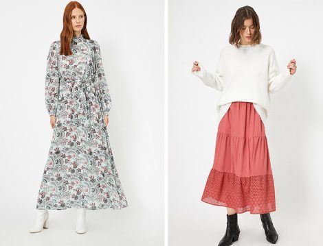 Koton 2020 İlkbahar Yaz Desenli Elbise ve Dantel Detaylı Etek