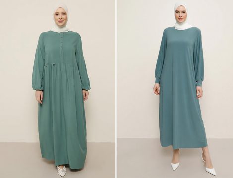Alia Çam Yeşili Kolları Lastik Detaylı Elbise - Alia Çam Yeşili Basic Elbise
