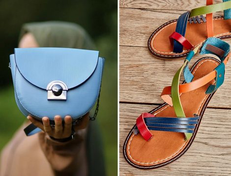 Gizce Mavi Omuz Çantası - Bambi Çok Renkli Hakiki Deri Sandalet