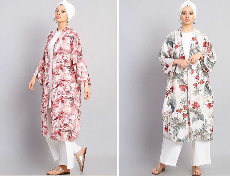 Modamelis Desenli Keten Kimono