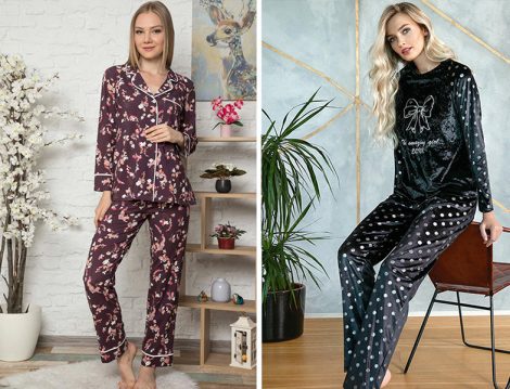 Artış Collection Desenli Pijama - Lingabooms Kadife Pijama Takımı
