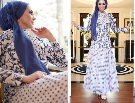 Rohs Fashion Büzgülü Desenli Uzun Elbise -ÜmmüGülsüm Elkhatroushi