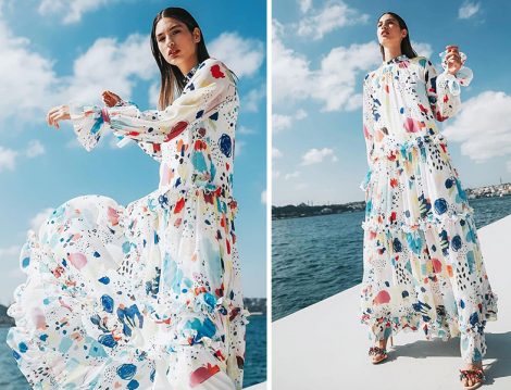 Türk Modacı Nihan Peker'in Yaz Koleksiyonundan Uçuş Uçuş Fırfırlı Elbise
