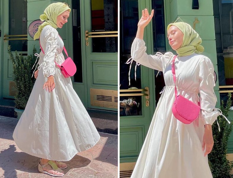 Fahhar Ekru Bağlamalı Elbise - Emine Nur Semiz