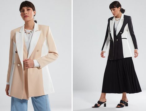 Mizalle Renk Bloklu Blazer Ceket