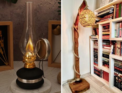 Nostaljik Ev Hediyesi Gaz Lambası ve Kütük Lambader