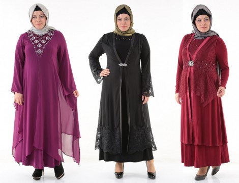 Büyük Beden Tesettür Abiye Elbise Modelleri 2014
