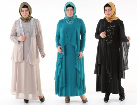 Büyük Beden Tesettür Abiye Elbise Modelleri 2014