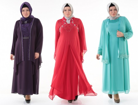 Büyük Beden Tesettür Abiye Elbise Modelleri 2014
