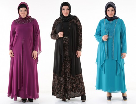 Büyük Beden Tesettür Abiye Elbise Modelleri 2014