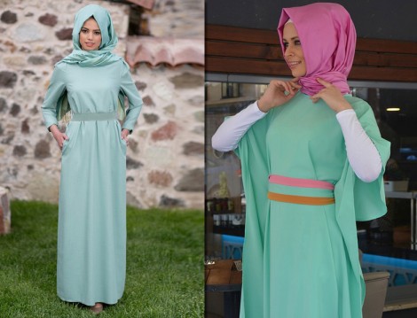Su Yeşili Tesettür Kıyafet Modelleri
