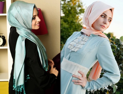 Su Yeşili Tesettür Kıyafet Modelleri