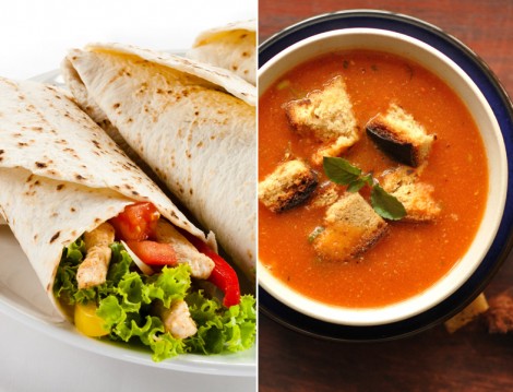 Krutonlu Domates Çorbası ve Tavuklu Tortilla