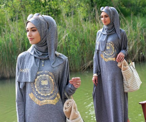 Latifa Gri Spor Tesettür Elbise
