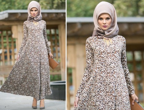Leopar Desenli Tesettür Elbise