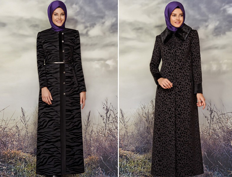 Zühre Zebra ve Leopar Desenli Siyah Pardesü Modelleri
