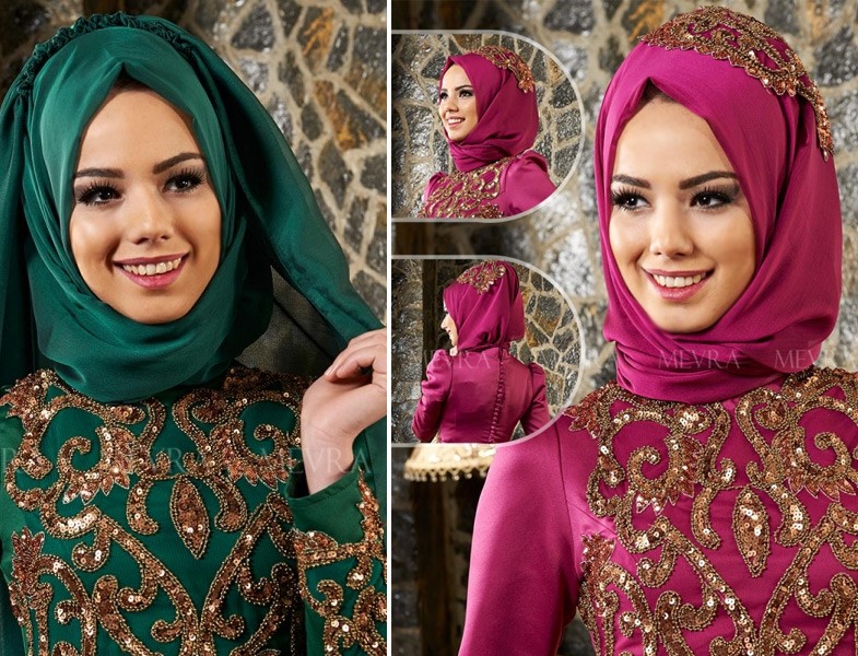 Mevra Zümrüt Yeşili ve Fuşya Hazır Türban Modeli