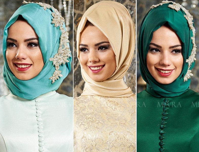 Mevra Bebe Mavi, Krem ve Yeşil Hazır Abiye Türban Modelleri