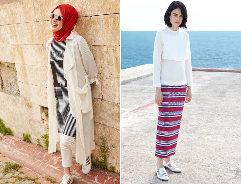 Çizgili Tesettür Etek ve Elbise Modelleri