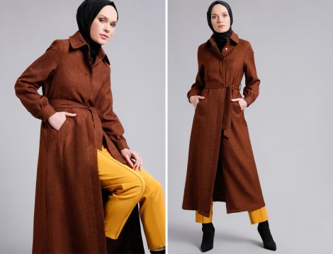 Kahverengi Tesettür Palto Modeli