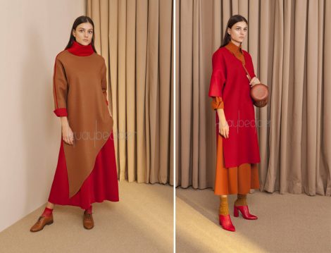 Kırmızı ve Tarçın Renklerinde Tesettür Kombinler
