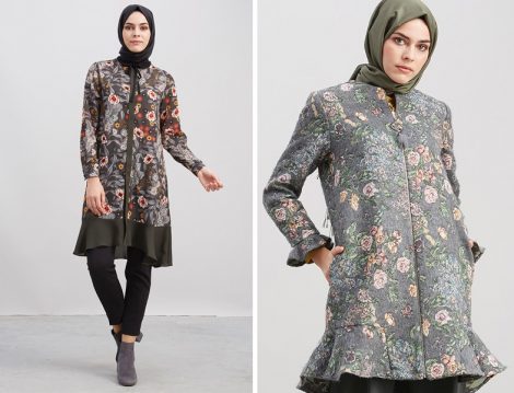 Tesettür Çiçekli Kap ve Tunik Modeli