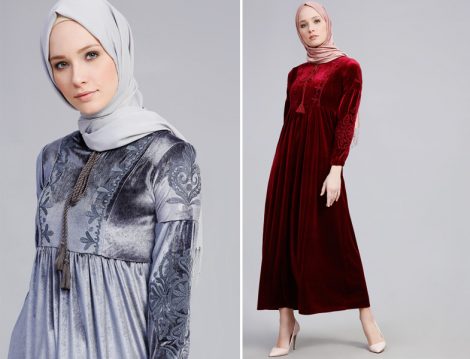 Kadife Tesettür Kombin Modelleri 2018