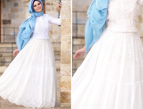 Beyaz Uzun Etek Modeli