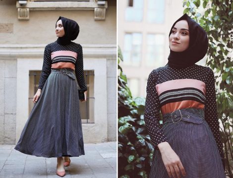 Tesettür Desenli Uzun Etek Modeli