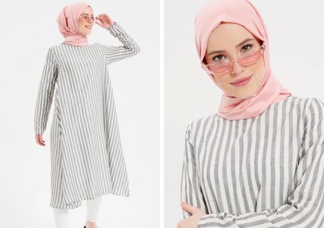 Benin Doğal Kumaşlı Çizgili Tunik