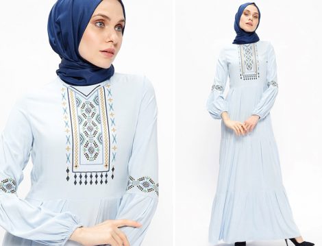 Ginezza Mavi Nakışlı Elbise Modelleri