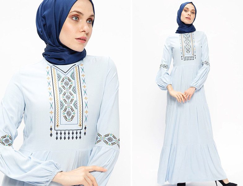 Ginezza Mavi Nakışlı Elbise Modelleri